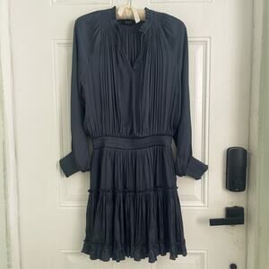 RESET by Jane Frankie Dress M Charcoal Satin Smocked Ruffle Mini Dress